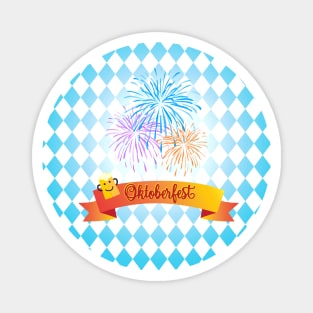 OKTOBERFEST beer festival decoration. Bavarian flag blue pattern. Octoberfest Holiday Party Design Magnet